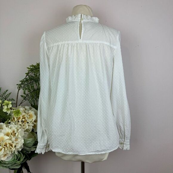 LOFT blouse | white cotton polka dot embroidered | country | white | medium - Picture 5 of 8